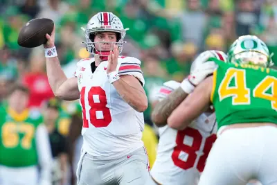 Ohio State Buckeyes quarterback Will Howard (18) throws during the first half of the College Football Playoff quarterfinal against the Oregon Ducks at the Rose Bowl in Pasadena, Calif. on Jan. 1, 2025.