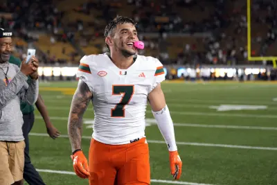 Oct 5, 2024; Berkeley, California, USA; Miami Hurricanes wide receiver Xavier Restrepo (7) celebrates after defeating the California Golden Bears at California Memorial Stadium.
